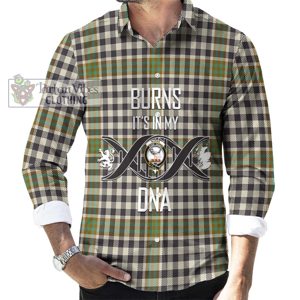 Burns Check Tartan Long Sleeve Button Shirt with Family Crest DNA In Me Style Men's Shirt S - Tartanvibesclothing Shop