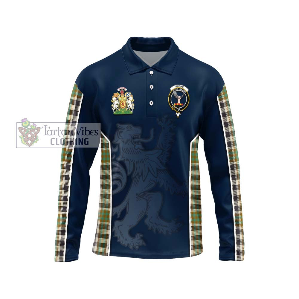 Burns Check Tartan Long Sleeve Polo Shirt with Family Crest and Lion Rampant Vibes Sport Style Unisex - Tartan Vibes Clothing