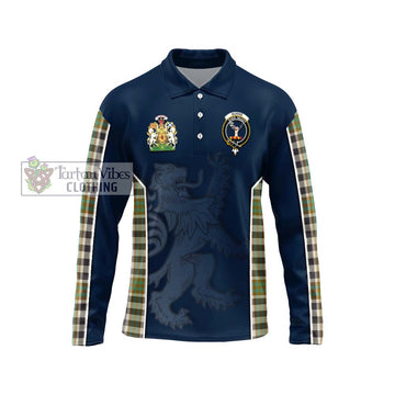 Burns Check Tartan Long Sleeve Polo Shirt with Family Crest and Lion Rampant Vibes Sport Style