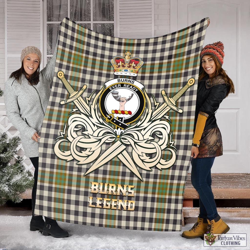 Tartan Vibes Clothing Burns Check Tartan Blanket with Clan Crest and the Golden Sword of Courageous Legacy