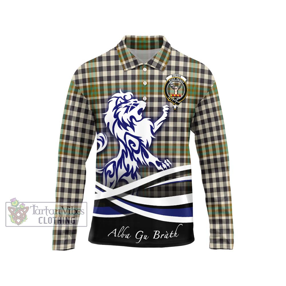 Burns Check Tartan Long Sleeve Polo Shirt with Alba Gu Brath Regal Lion Emblem Unisex - Tartanvibesclothing Shop