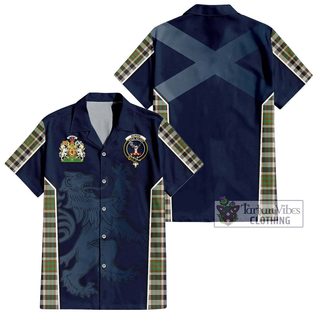 Burns Check Tartan Short Sleeve Button Shirt with Family Crest and Lion Rampant Vibes Sport Style Kid - Tartan Vibes Clothing