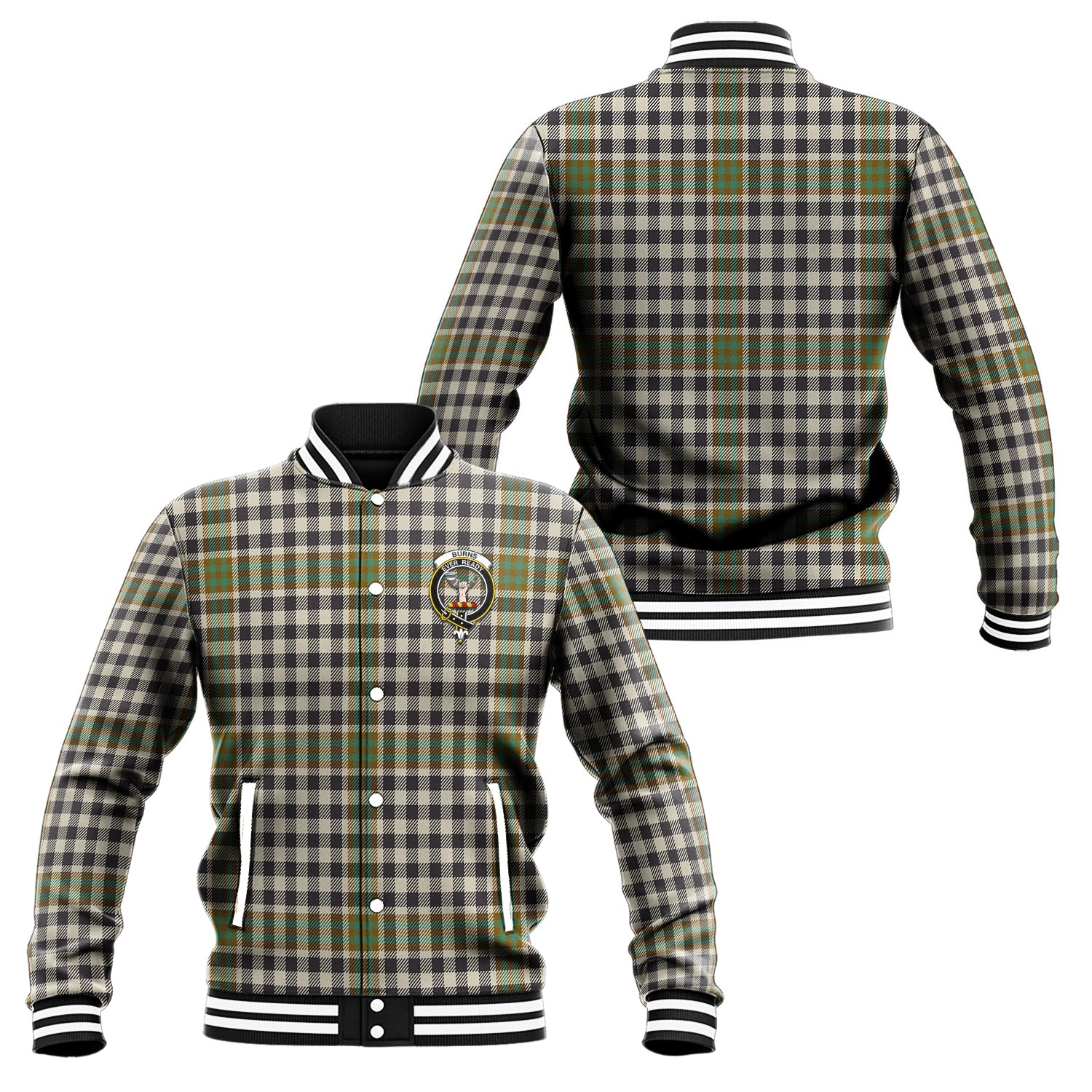 Burns Check Tartan Baseball Jacket with Family Crest Unisex - Tartan Vibes Clothing