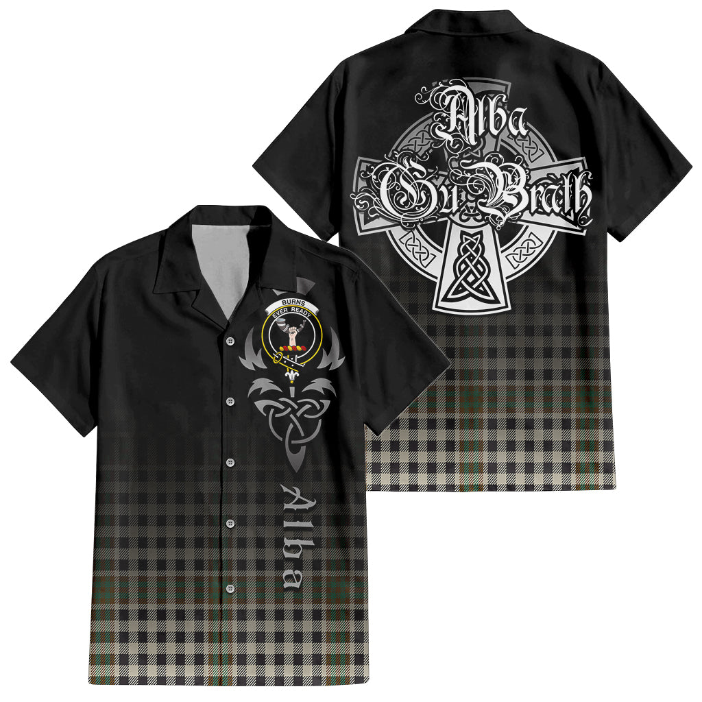 Tartan Vibes Clothing Burns Check Tartan Short Sleeve Button Up Featuring Alba Gu Brath Family Crest Celtic Inspired