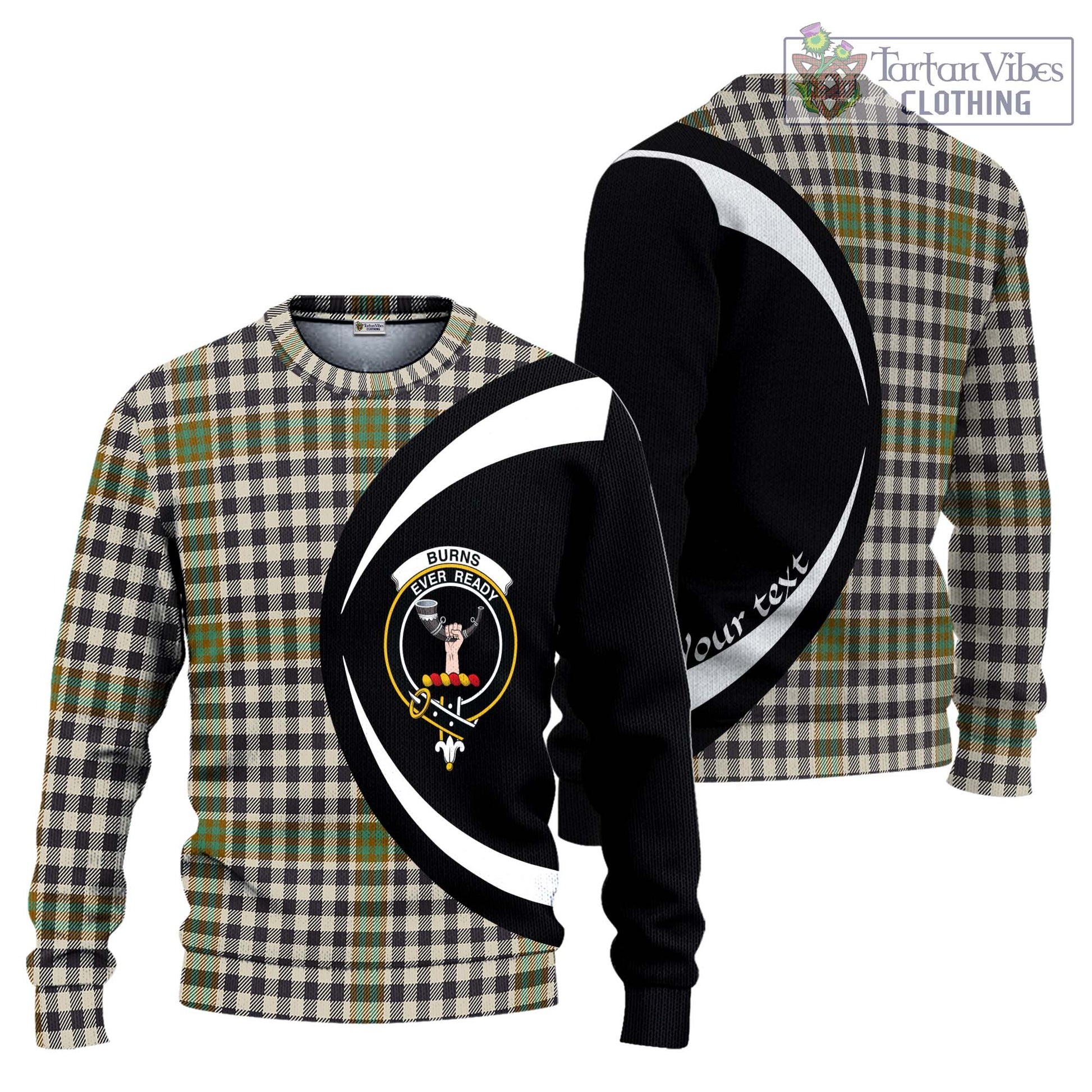 Burns Check Tartan Ugly Sweater with Family Crest Circle Style Unisex - Tartan Vibes Clothing