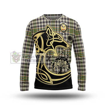 Burns Check Tartan Long Sleeve T-Shirt with Family Crest Celtic Wolf Style