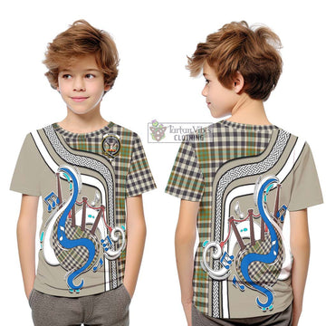 Burns Check Tartan Kid T-Shirt with Epic Bagpipe Style