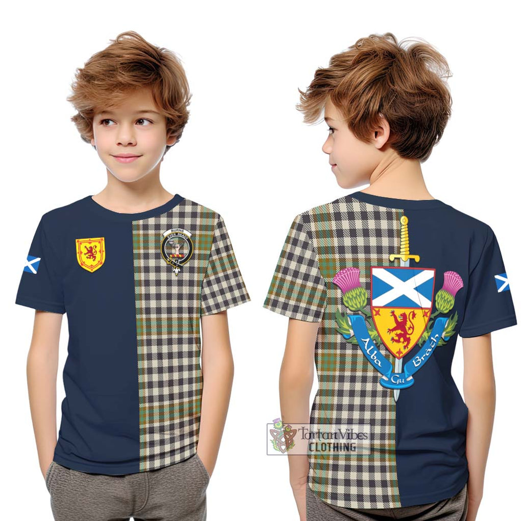 Tartan Vibes Clothing Burns Check Tartan Kid T-Shirt with Scottish Lion Royal Arm Half Style