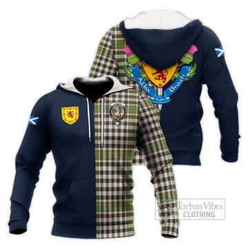 Burns Check Tartan Knitted Hoodie Alba with Scottish Lion Royal Arm Half Style