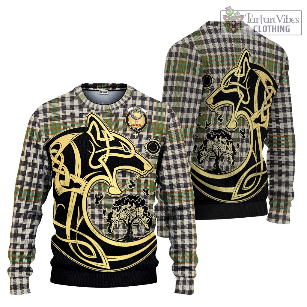 Tartan Vibes Clothing Burns Check Tartan Knitted Sweater with Family Crest Celtic Wolf Style