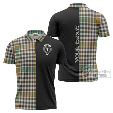 Burns Check Tartan Zipper Polo Shirt with Family Crest and Half Of Me Style