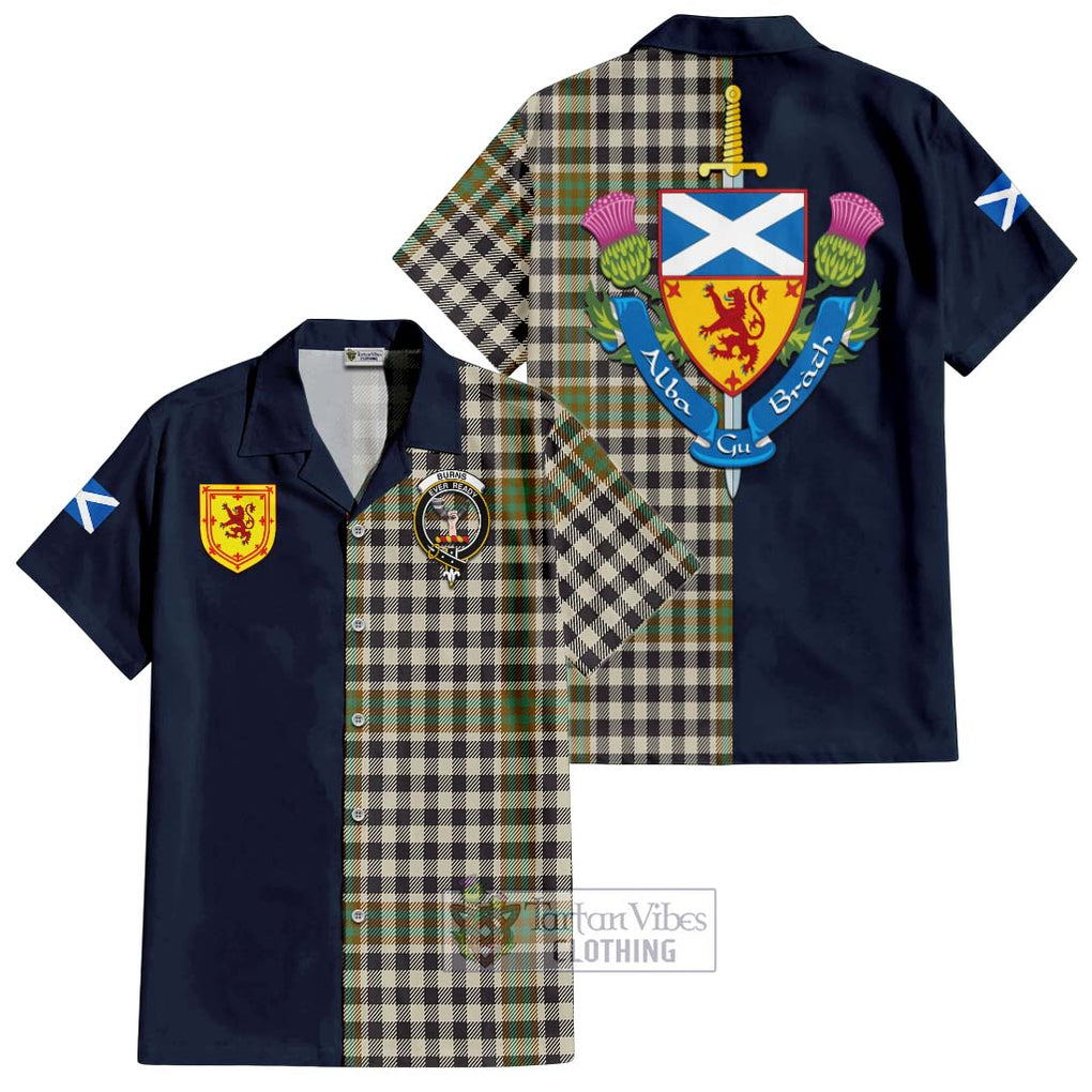 Tartan Vibes Clothing Burns Check Tartan Short Sleeve Button Shirt with Scottish Lion Royal Arm Half Style