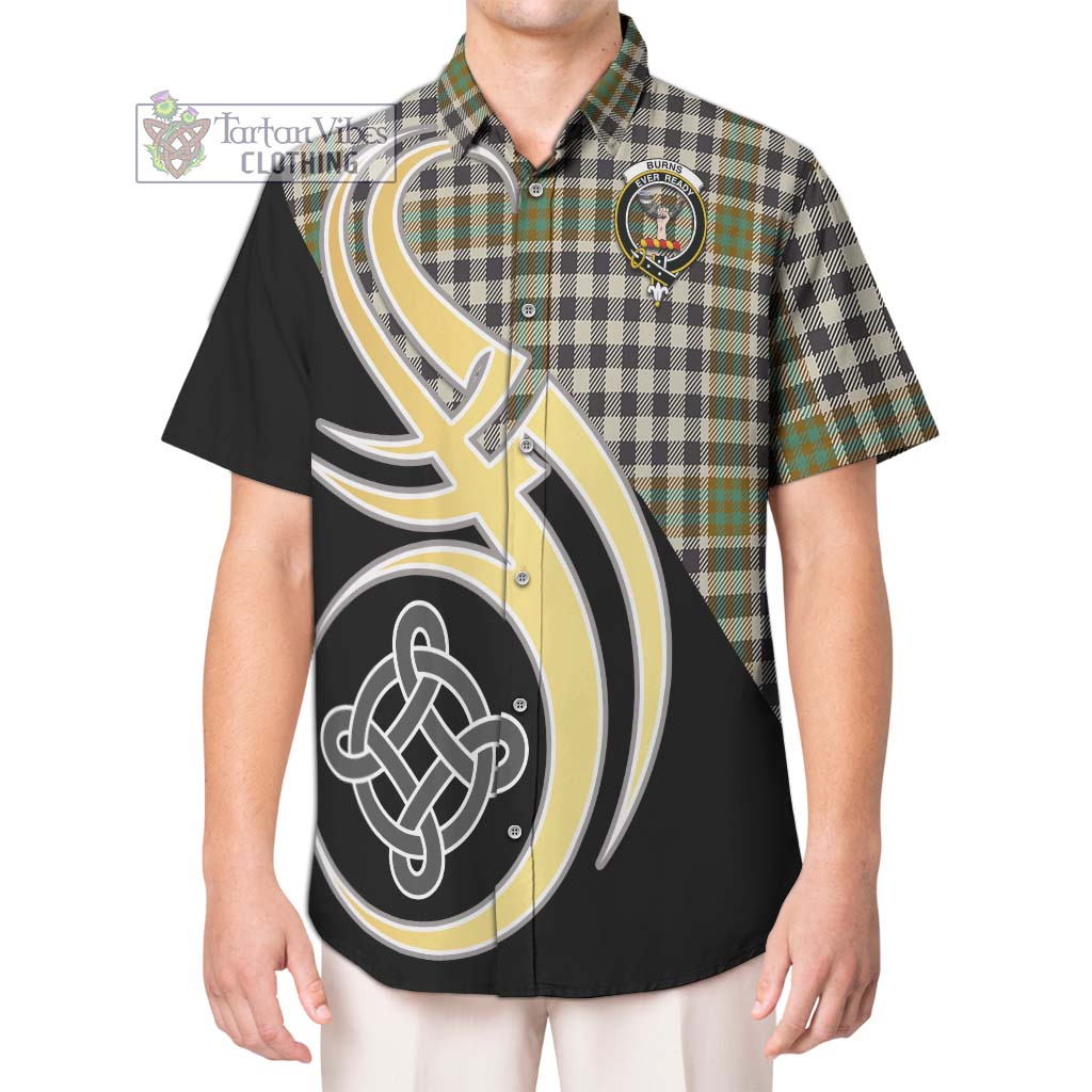 Burns Check Tartan Short Sleeve Button Shirt with Family Crest and Celtic Symbol Style Kid - Tartan Vibes Clothing