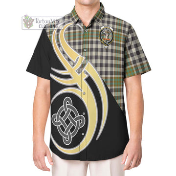 Burns Check Tartan Short Sleeve Button Shirt with Family Crest and Celtic Symbol Style