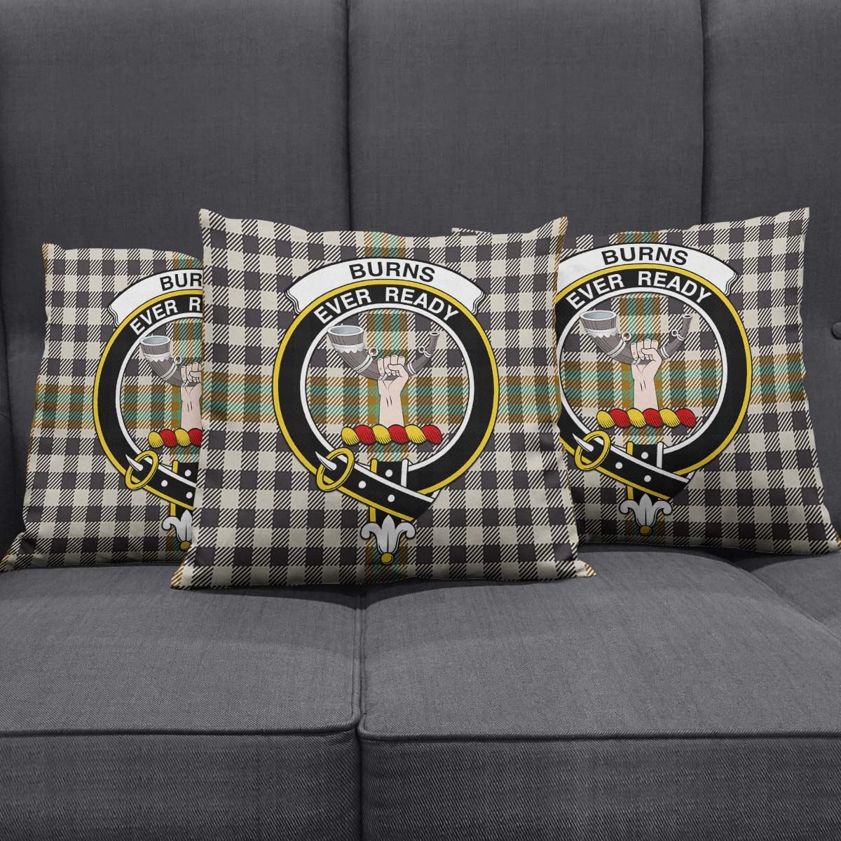 Burns Check Tartan Pillow Cover with Family Crest Square Pillow Cover - Tartanvibesclothing