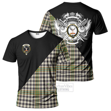 Burns Check Tartan T-Shirt with Family Crest and Military Logo Style