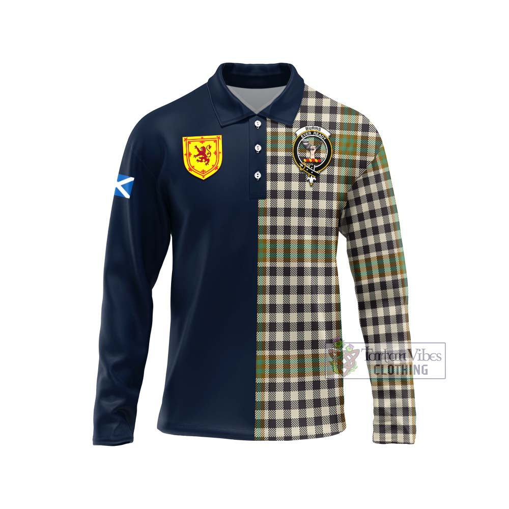 Tartan Vibes Clothing Burns Check Tartan Long Sleeve Polo Shirt with Scottish Lion Royal Arm Half Style