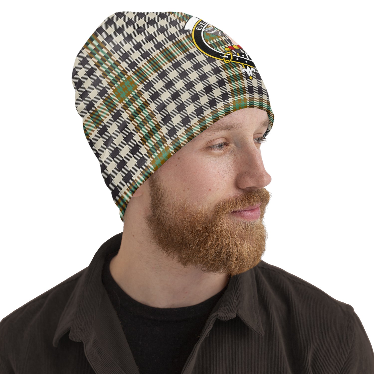 Burns Check Tartan Beanies Hat with Family Crest One Size 22 inches 15.5 inches