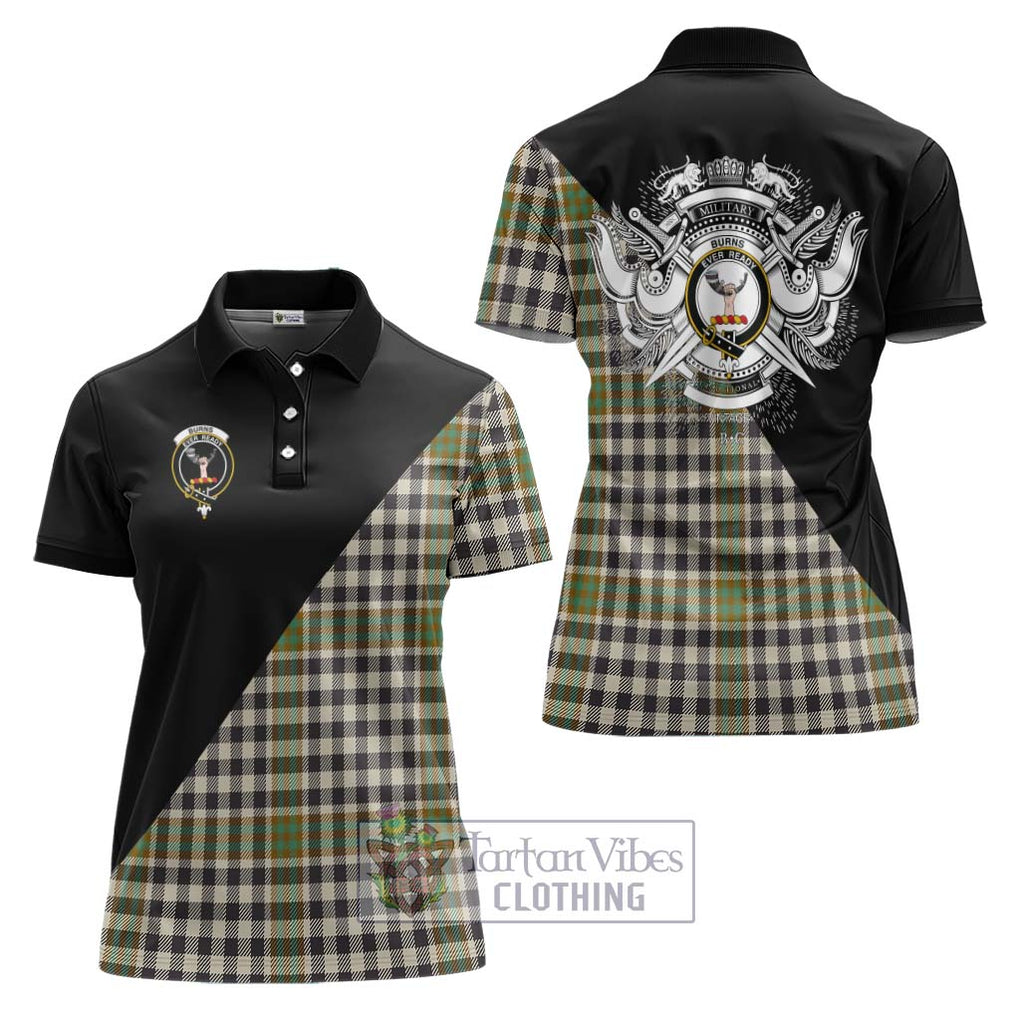 Burns Check Tartan Women's Polo Shirt with Family Crest and Military Logo Style Women - Tartanvibesclothing Shop