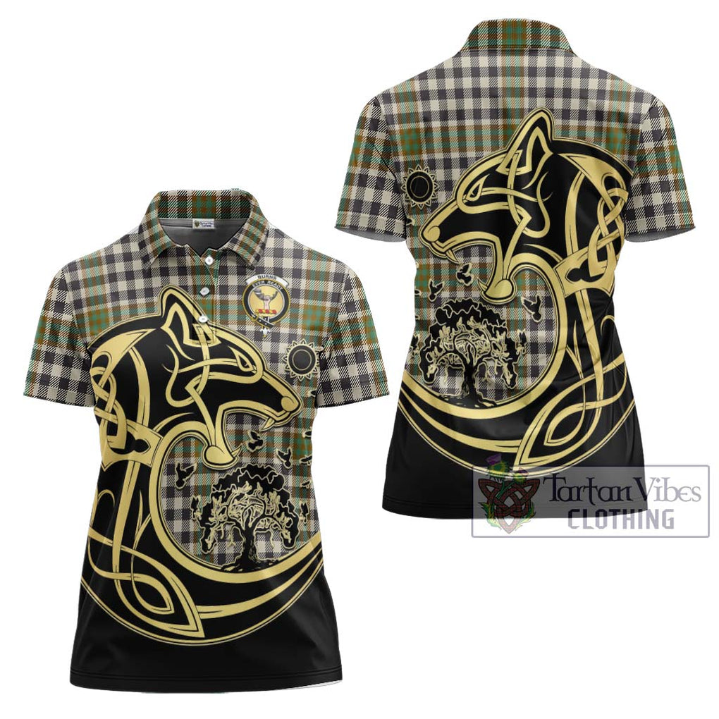 Burns Check Tartan Women's Polo Shirt with Family Crest Celtic Wolf Style Women - Tartanvibesclothing Shop