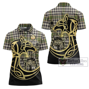 Burns Check Tartan Women's Polo Shirt with Family Crest Celtic Wolf Style