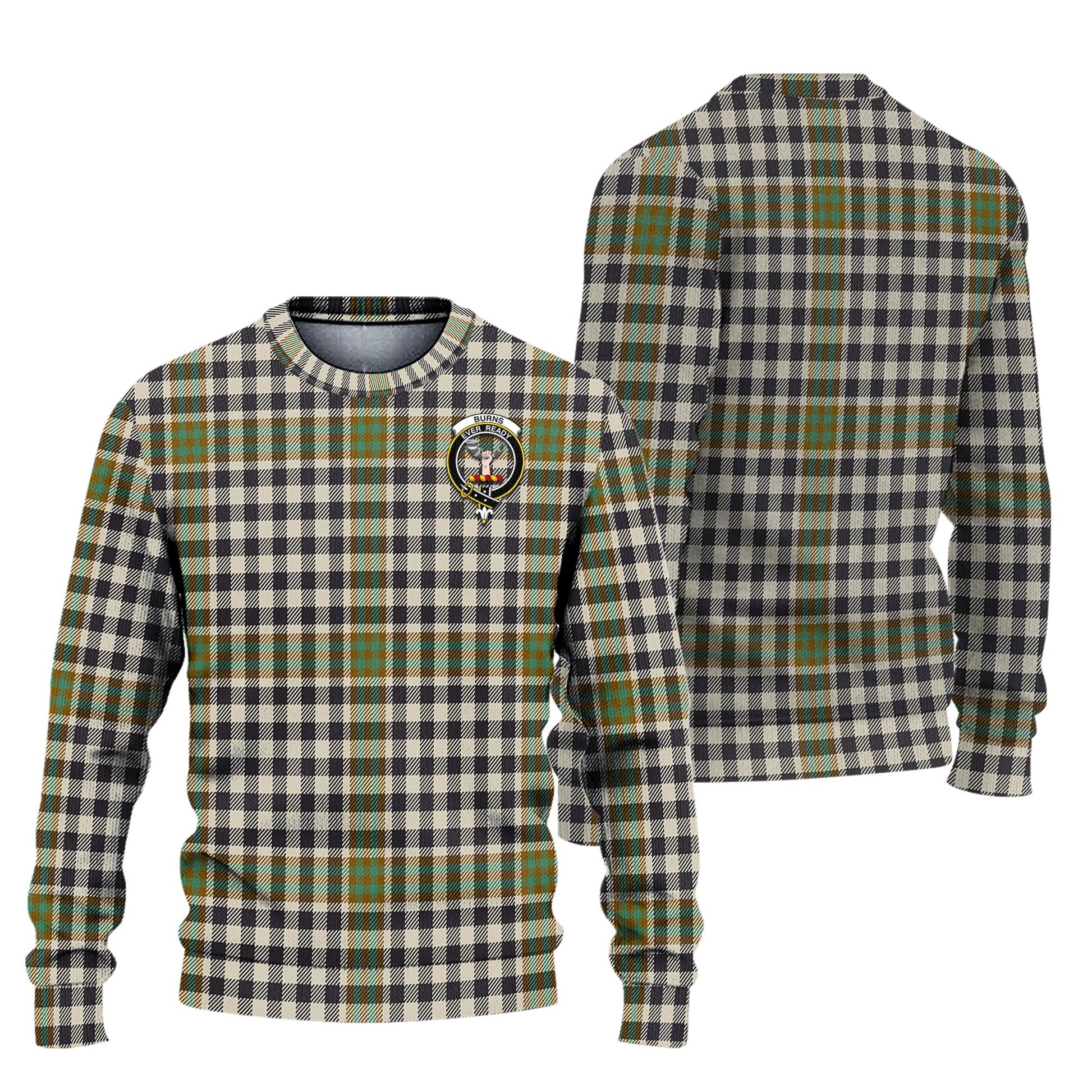 Burns Check Tartan Knitted Sweater with Family Crest Unisex - Tartanvibesclothing