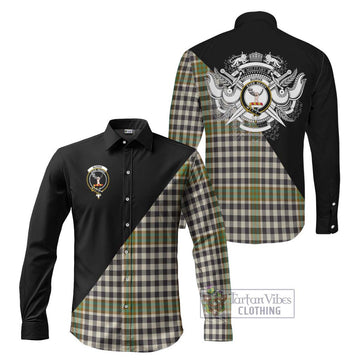 Burns Check Tartan Long Sleeve Button Shirt with Family Crest and Military Logo Style