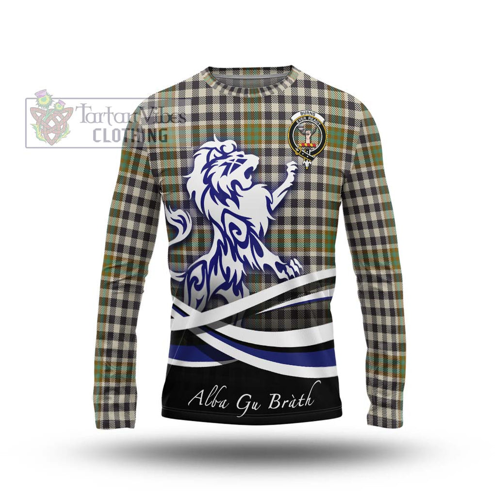 Burns Check Tartan Long Sleeve T-Shirt with Alba Gu Brath Regal Lion Emblem Unisex - Tartanvibesclothing Shop