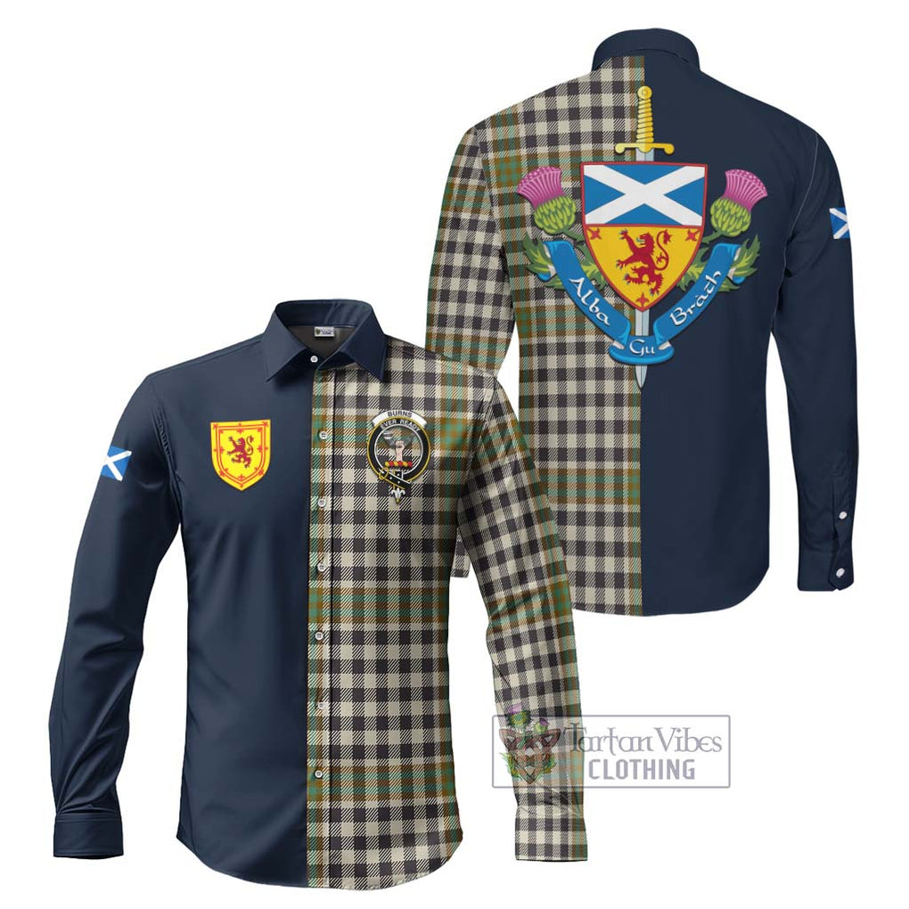 Tartan Vibes Clothing Burns Check Tartan Long Sleeve Button Shirt with Scottish Lion Royal Arm Half Style