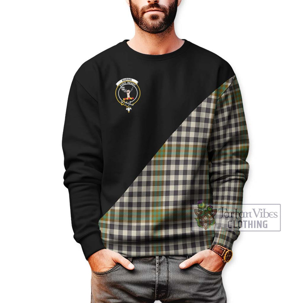 Burns Check Tartan Sweatshirt with Family Crest and Military Logo Style Unisex - Tartanvibesclothing Shop