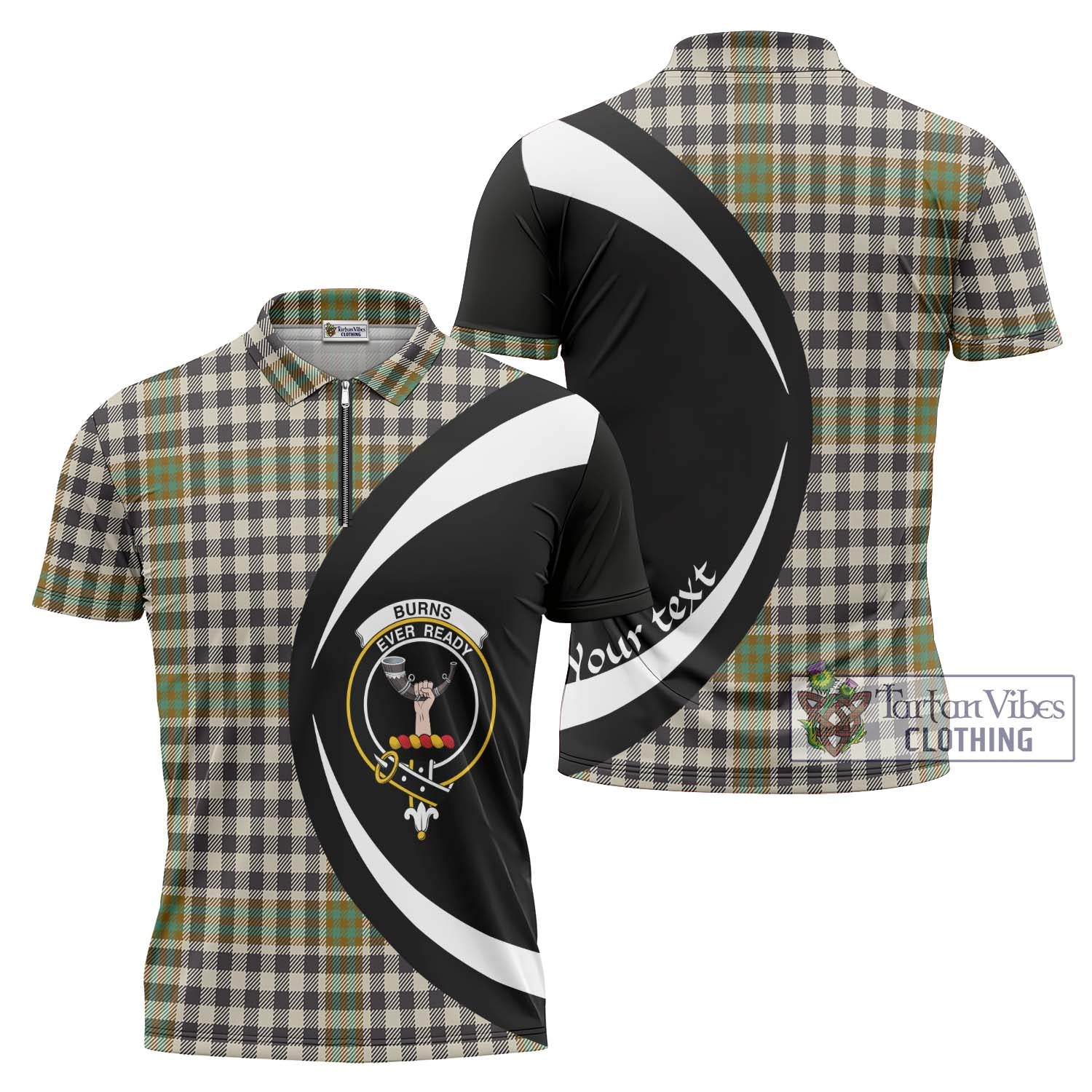 Tartan Vibes Clothing Burns Check Tartan Zipper Polo Shirt with Family Crest Circle Style