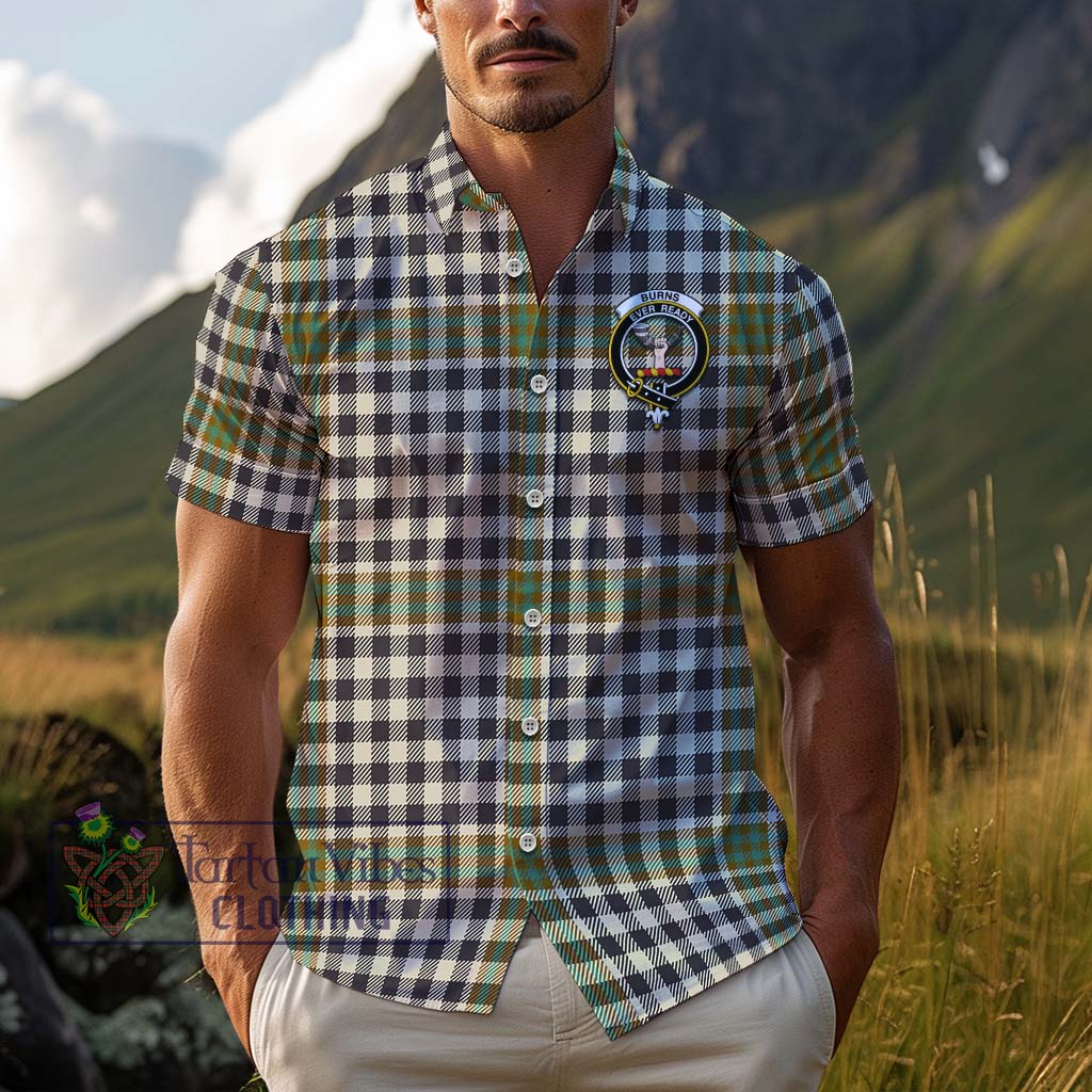 Tartan Vibes Clothing Burns Check Tartan Cotton Hawaiian Shirt with Family Crest