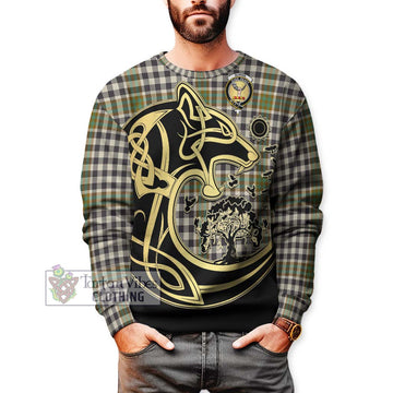 Burns Check Tartan Sweatshirt with Family Crest Celtic Wolf Style