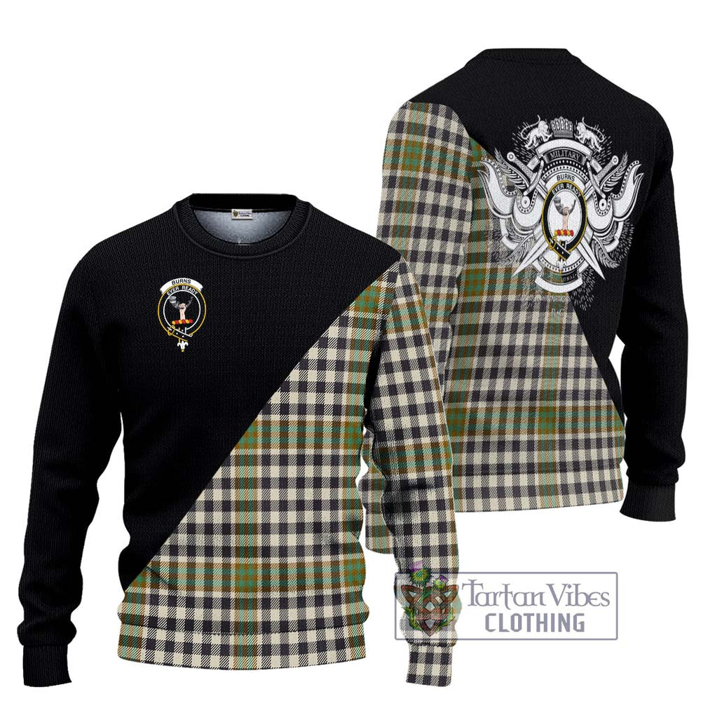 Burns Check Tartan Knitted Sweater with Family Crest and Military Logo Style Unisex - Tartanvibesclothing Shop