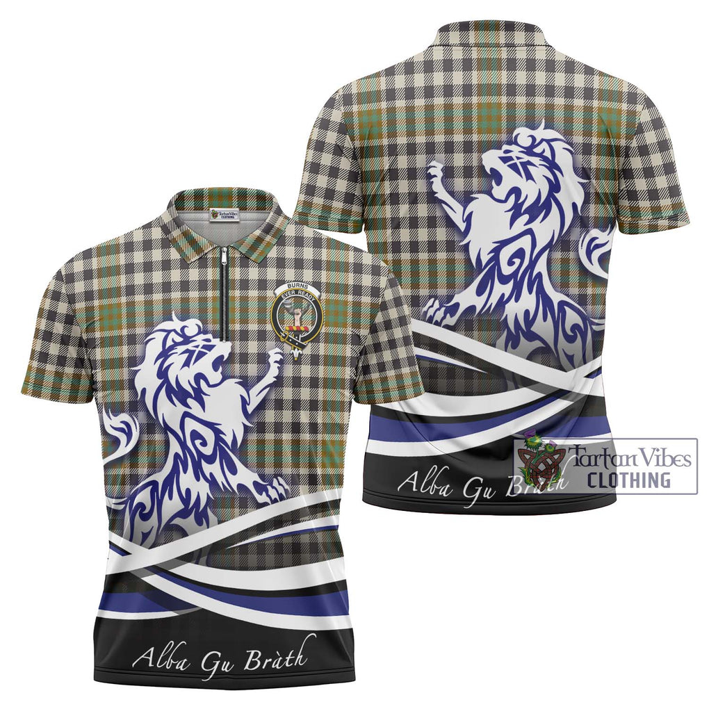 Burns Check Tartan Zipper Polo Shirt with Alba Gu Brath Regal Lion Emblem Unisex - Tartanvibesclothing Shop