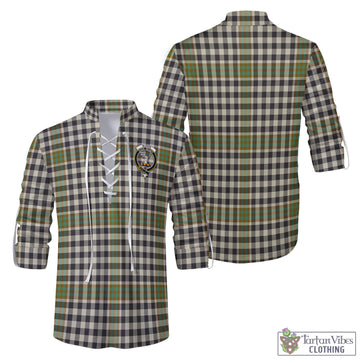 Burns Check Tartan Men's Scottish Traditional Jacobite Ghillie Kilt Shirt with Family Crest