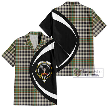 Burns Check Tartan Short Sleeve Button Up with Family Crest Circle Style