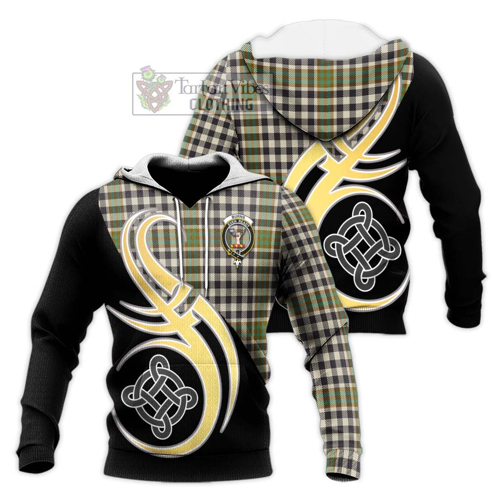 Burns Check Tartan Knitted Hoodie with Family Crest and Celtic Symbol Style Unisex Knitted Pullover Hoodie - Tartan Vibes Clothing