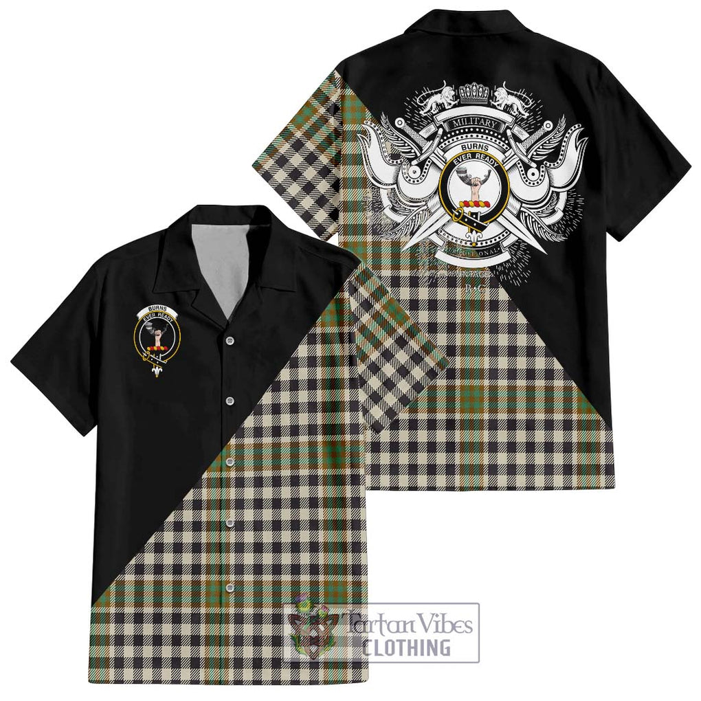 Burns Check Tartan Short Sleeve Button Shirt with Family Crest and Military Logo Style Kid - Tartanvibesclothing Shop