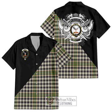 Burns Check Tartan Short Sleeve Button Shirt with Family Crest and Military Logo Style