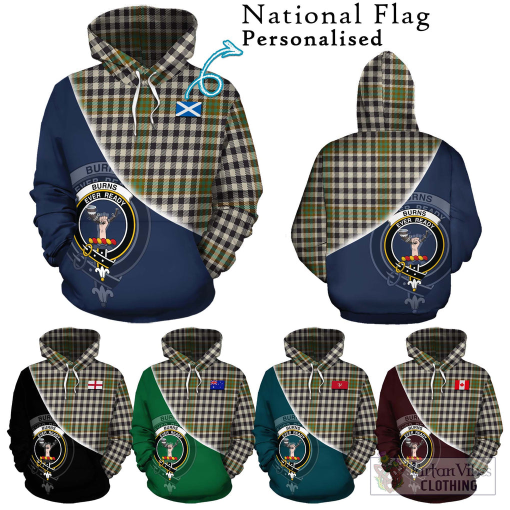 Burns Check Tartan Hoodie with Personalised National Flag and Family Crest Half Style Zip Hoodie - Tartanvibesclothing Shop