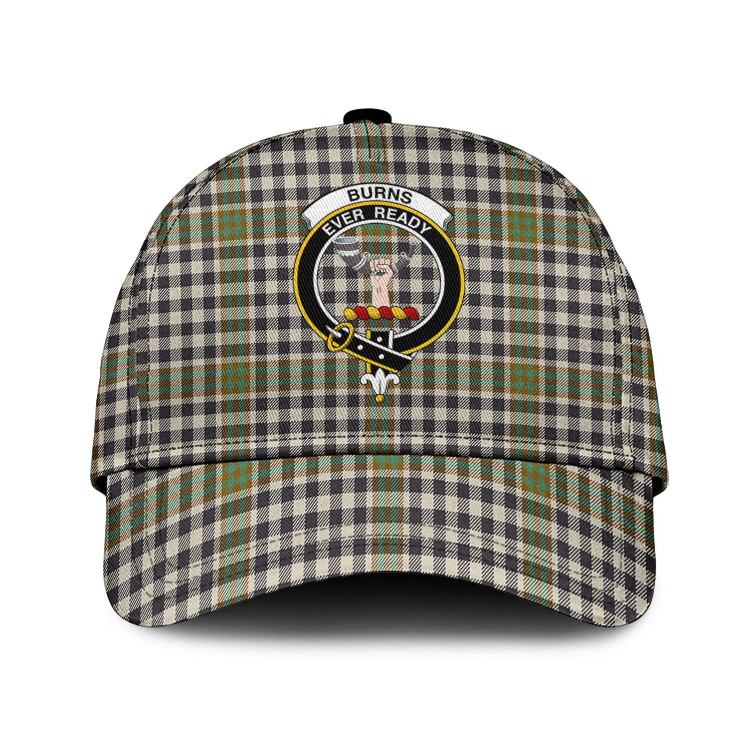 Burns Check Tartan Classic Cap with Family Crest Classic Cap Universal Fit - Tartan Vibes Clothing