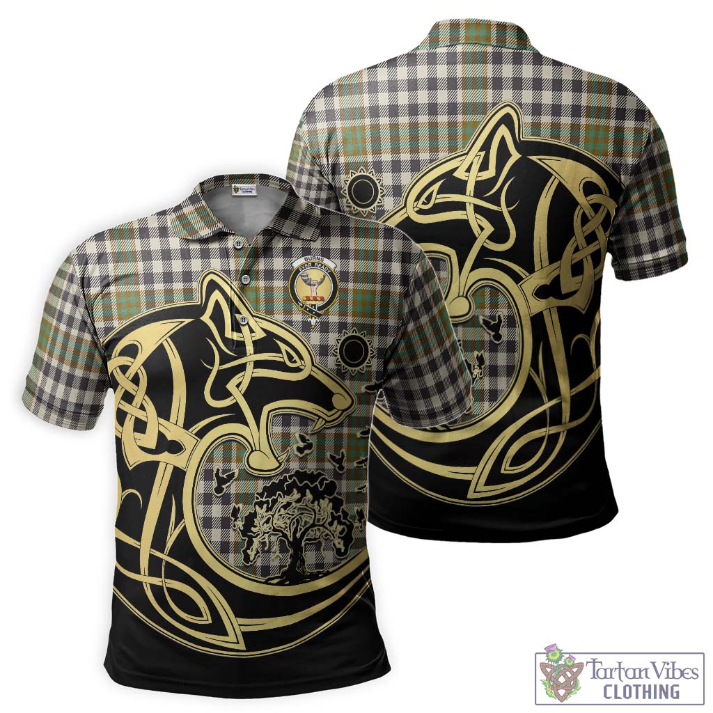 Tartan Vibes Clothing Burns Check Tartan Polo Shirt with Family Crest Celtic Wolf Style