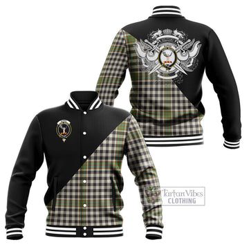 Burns Check Tartan Baseball Jacket with Family Crest and Military Logo Style