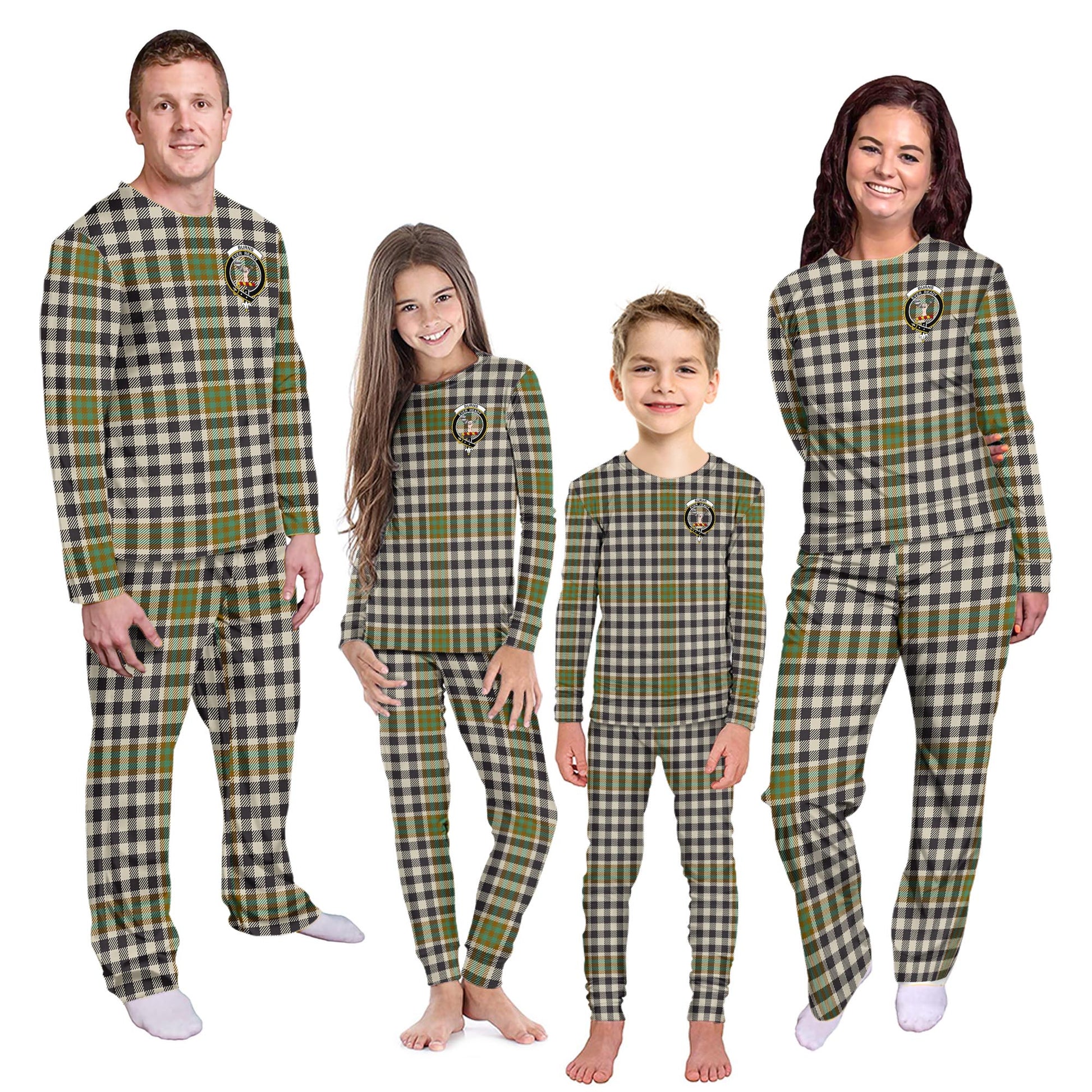 Burns Check Tartan Pajamas Family Set with Family Crest - Tartanvibesclothing