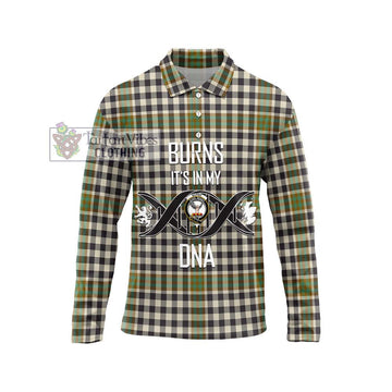 Burns Check Tartan Long Sleeve Polo Shirt with Family Crest DNA In Me Style