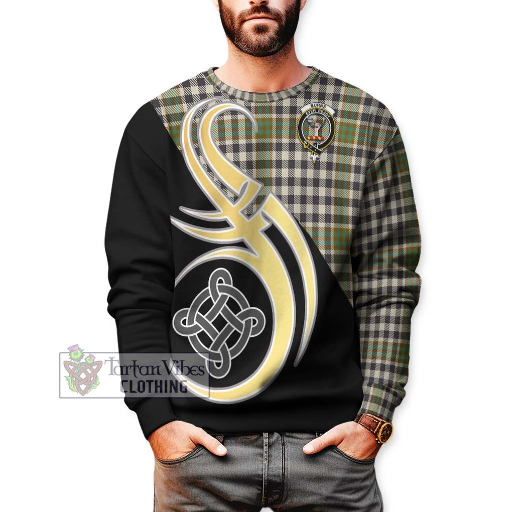 Burns Check Tartan Sweatshirt with Family Crest and Celtic Symbol Style Unisex - Tartan Vibes Clothing