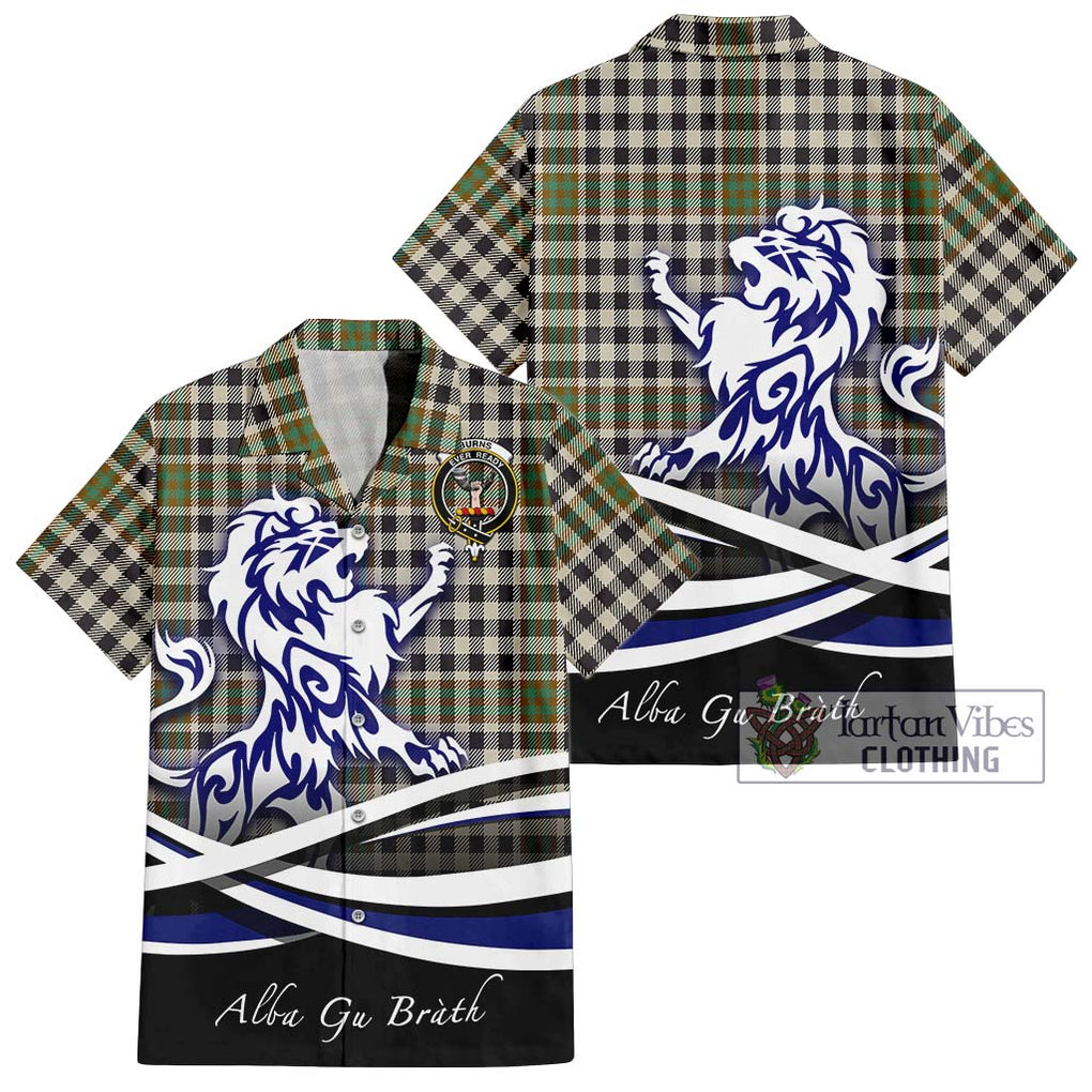 Burns Check Tartan Short Sleeve Button Shirt with Alba Gu Brath Regal Lion Emblem Kid - Tartanvibesclothing Shop