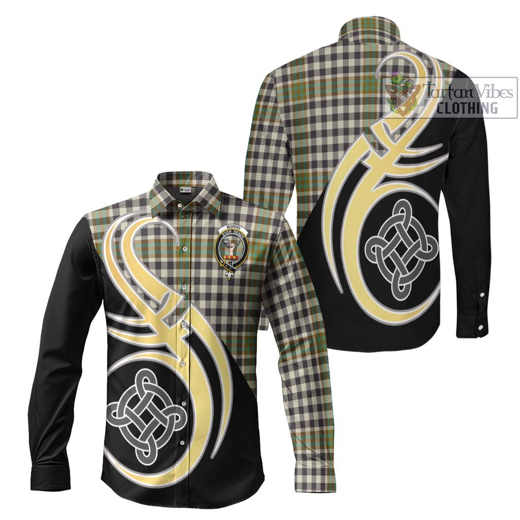 Burns Check Tartan Long Sleeve Button Shirt with Family Crest and Celtic Symbol Style Men's Shirt S - Tartan Vibes Clothing