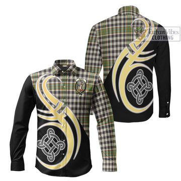 Burns Check Tartan Long Sleeve Button Shirt with Family Crest and Celtic Symbol Style